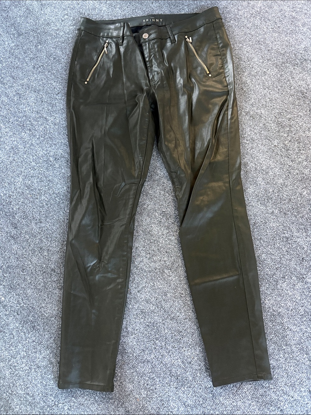 White House Black Market Dark Green Faux Leather Skinny Dress Pants - Size 12